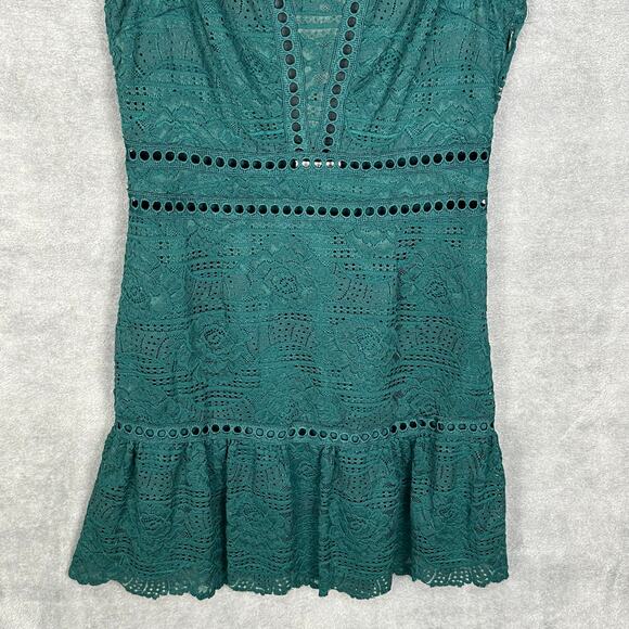 Saylor Dress Womens Medium Green Rosemary Open Back Lace Party Cocktail Holiday - Picture 4 of 12